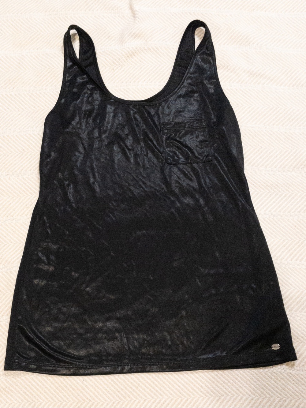 Guess Black Metallic Shimmer Tank Top Scoop Neck Pocket Going Out Top M